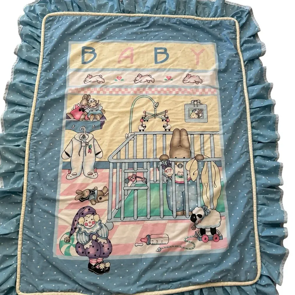 Vintage Bunny Crib Comforter 39 x 49 Nursery Quilt Easter Baby Decor